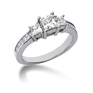 1.64CTW Princess Diamond Three Stone Ring with Side Stones in Palladium