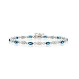 BEAUTIFUL GENUINE BLUE TOPAZ & DIAMOND 14K WHITE GOLD BRACELET