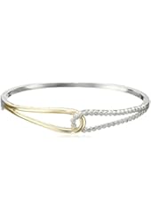 Two-Tone Sterling Silver and 18k Yellow Gold Over Silver Diamond Reflective Setting Bangle Bracelet (1/5cttw, I-J Color, I2-I3 Clarity)