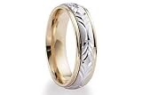 BENCHMARK Two Tone 14K Gold 6mm Carved Ring (Sz 4 - 8)