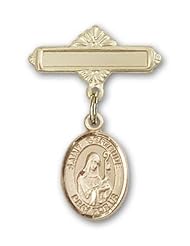14K Gold Baby Badge with St. Gertrude of Nivelles Charm and Polished Badge Pin