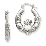 14k White Gold Claddagh Hoop Earrings