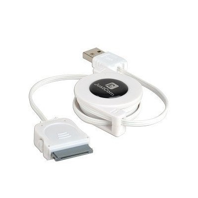 JustCom Retractable iPod/iPhone Sync Dock Connector Cable - White - R3W-IAM-120