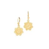 14K Yellow Gold ''Diamond Cut'' Floral Filigree Earrings