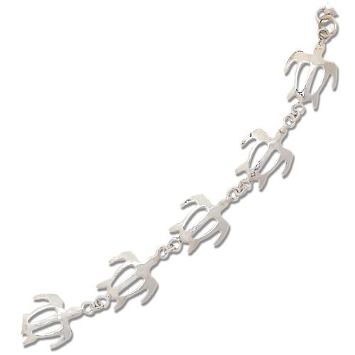 Hawaiian Honu Sea Turtle Sterling Silver Link Bracelet