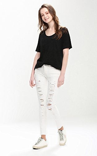 春夏 レディーズ ズボン パンツ ダメージジーンズ ワイルド スリム 穴あき ストレッチ シンプル 美脚 コットン ホワイト ナチュラルウエスト サイズ豊富 擦り切れ ジッパー ボタン JO113