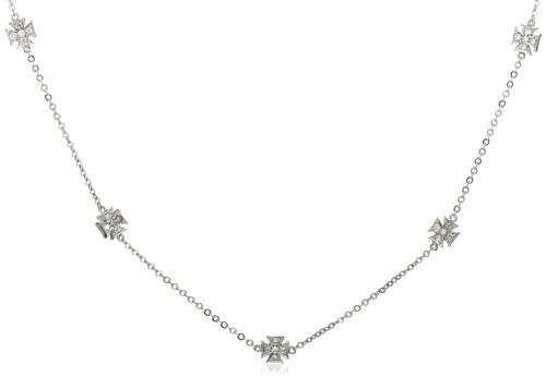 Sterling Silver Cubic Zirconia Necklace w/ Iron Cross Stations by Crislu, 28'