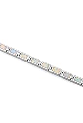 Lab Created White Fire Opal .925 Sterling Silver Bracelet 7.5"