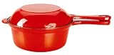 Review Innovation Group  / Color Cast 26254 2-in-1 1.5-Quart Covered Saucepan with Special Fry Pan Lid, Creamy Interior, Red Exterior