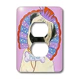 Laura J Holman Art Pug dog - Dog Pug Pug dog clown pug in hat collar whimsical bone tag Pugsie comical funny silly - Light Switch Covers - 2 plug outlet cover