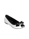 Peep Toe White Flat Shoe With Bow - 7