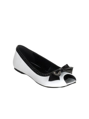 Peep Toe White Flat Shoe With Bow - 9