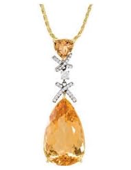 18K Yellow Gold - Genuine Precious Topaz And Diamond Necklace