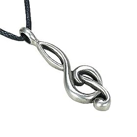 Treble Clef Music Symbol Silver Tone Pewter Pendant Necklace