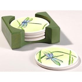 DRAGONFLY stone drink COASTERS set Home DECOR art NEW by Cypress/Evergreen