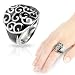 Stainless Steel Black Onyx Cast Ring with Multi-Vine Curl Plate