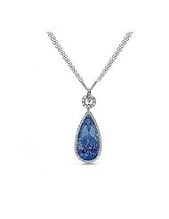 4.28Ct Pear Cut Sapphire & Diamond Accented Pendant 14K Gold
