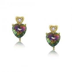 Mystic Fire Topaz Diamond Heart Stud Earrings Yellow Gold