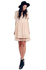 Polyester Short Sleeves Lace Slit Babydoll  Dress