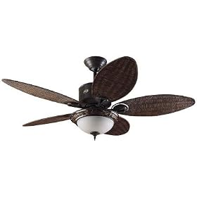 HUNTER 23413 54" The West Indies Ceiling Fan Weathered Bronze w/ Light & 5 Antique Wicker Blades