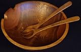 IMAGE OF Spoon Rest Beech Wood Salad Bowl with Utensils - 15 Inch - Dark Finish
