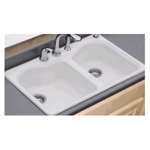 Peachtree Forge PF51 Avera Double Bowl Kitchen Sink, 4-Hole, w Microban, Biscuit by Peachtree Forge