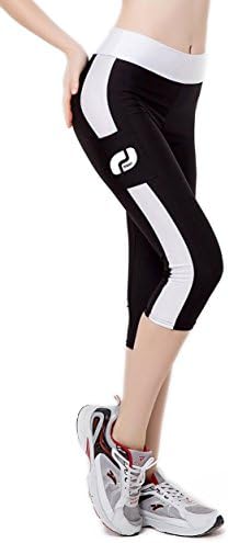 Ribay Women's Capri Workout Leggings - Guaranteed Quality Yoga/Running Pants (Large, White-Black)