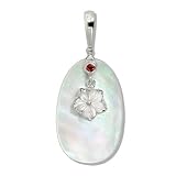 Sterling Silver, Mother-of-Pearl and Garnet Flower Pendant by Sajen
