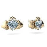 14K Yellow Gold Heart Genuine Aquamarine Celtic Claddagh Earrings