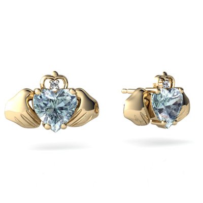 14K Yellow Gold Heart Claddagh Earrings