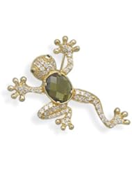 14 Karat Gold Plated CZ Frog Pin