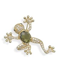 14k Gold-Plated CZ Frog Pin