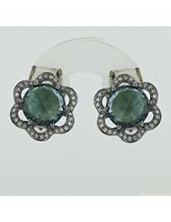 14K White Gold 8.25cttw Round White Diamond & Blue Topaz Gemstone Earrings