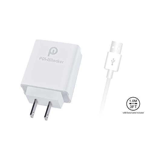 Quick Charge 3.0 USB Charger, POWERocker 18W USB Wall Charger QC3.0 for Galaxy S7/S6 Edge, Note 5/4, Nexus 6, Xperia Z4, HTC One M9, LG V10 and More (With 3.3FT USB Cable)