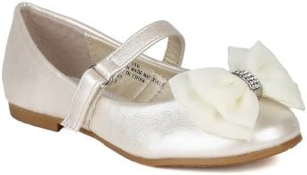Little Angel AH64 Leatherette Fabric Bow Decor Ballerina Ballet Flat (Toddler/ Little Girl/ Big Girl) - Ivory