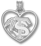 Florida State Seminoles FS with Feather Heart Pendant - Sterling Silver Jewelry