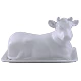 Kitchen Supply 8038 White Porcelain Butter Dish, Cow Shape