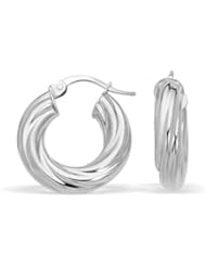 14K White Gold Fancy Twist Hoop Earrings (7/8 inch Diameter)