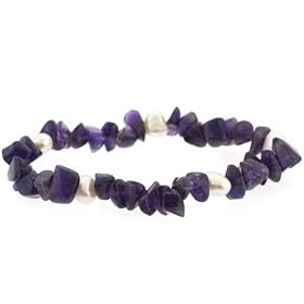 Genuine Freshwater Cultured White Pearl Amethyst Stone Chip Bracelet by SilverSpeck.com