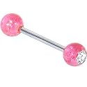 Single Gem Shocking Pink Glitter Barbell Tongue Ring