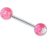 Single Gem Shocking Pink Glitter Barbell Tongue Ring