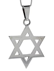 Sterling Silver Polished Star of David Pendant, 1 5/8 inch tall