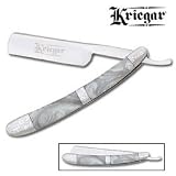 Kriegar Folding Straight Razor - Pearl with Fantasy Scroll