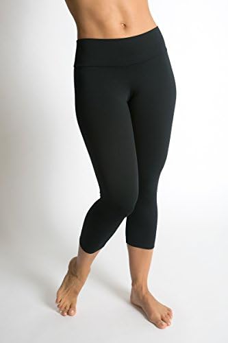 Be Up Moisture Wicking, UV protection, Quick Drying Sports Yoga Capri Workout High Quality Spandex Capris Leggings Double Waistband Pants for Women (S, 1-Black)