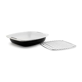 Prestige Enamel Roaster with Rack, Black and White, 16 Inch