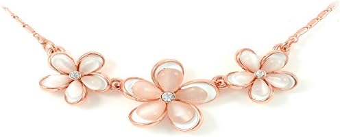 Abella 14k Gold-plated Three Imitation Opal Flowers with Rhinestone 16 Inches Necklace
