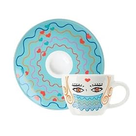 Espresso Coffee Mug and Saucer Set, My Little Darling, Upside Down Face, Coffee Mug Set in Gift Box