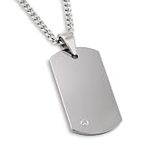 High Polish Tungsten Carbide Diamond Dog Tag on 22" Curb Chain
