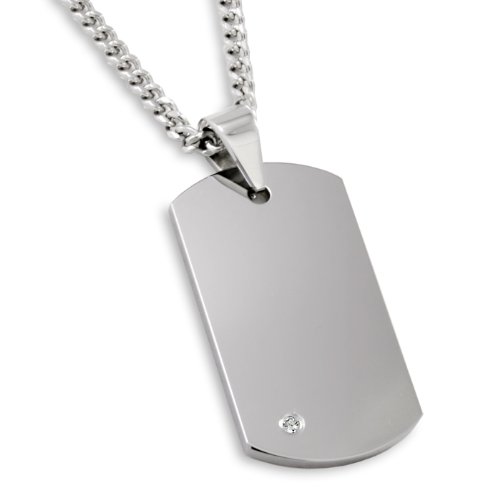 High Polish Tungsten Carbide Diamond Dog Tag on 22 Curb Chain