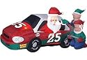 8FT - Gemmy Airblown Inflatable Stock Car Christmas Santa with Elf Pit Crew Yard Art